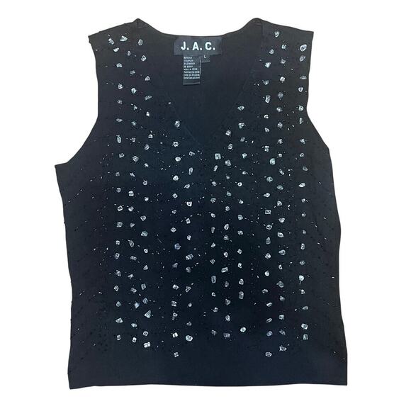 JAC Vintage Silk Beaded V-Neck Sweater Vest Size Large - Picture 1 of 3